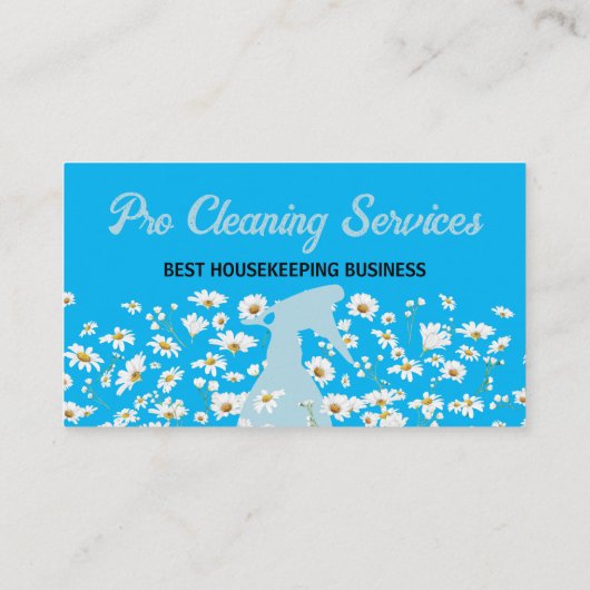 ブルーデイジースプレーボトル清掃サービスガーデニング 名刺 (裏面)