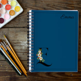 ブルーデイジーハイビスカス水彩イニシャル ノートブック