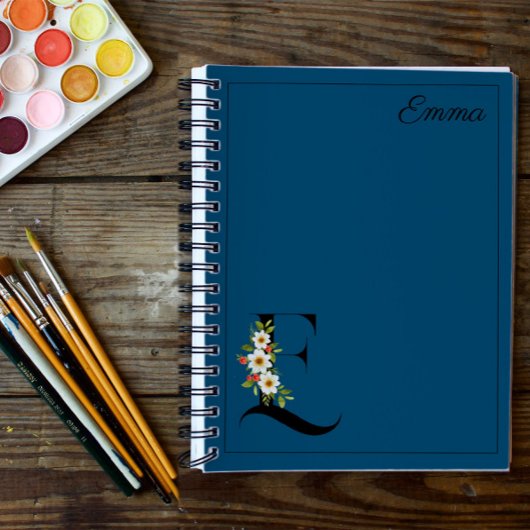 ブルーデイジーハイビスカス水彩イニシャル ノートブック