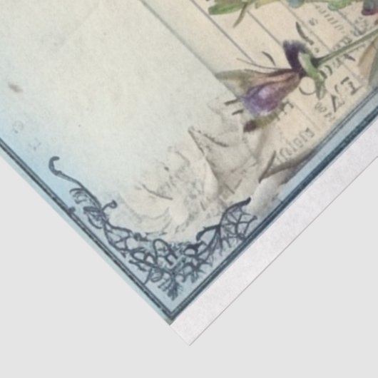 ブルーデイジーフラワーアンド聖なる書物、 経典エフェメラ 薄葉紙 (詳細)