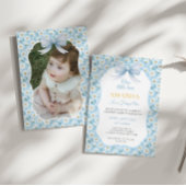 ブルーデイジーフラワーファンシーワンガール誕生日 招待状