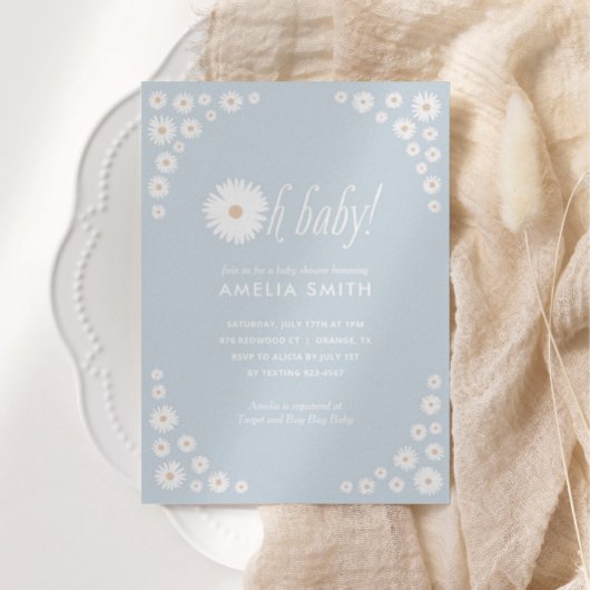 ブルーデイジーフローラボホベイビーシャワー招待状 招待状