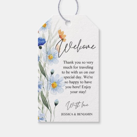 ブルーデイジーフローラ結婚の歓迎 ギフトタグ (正面)