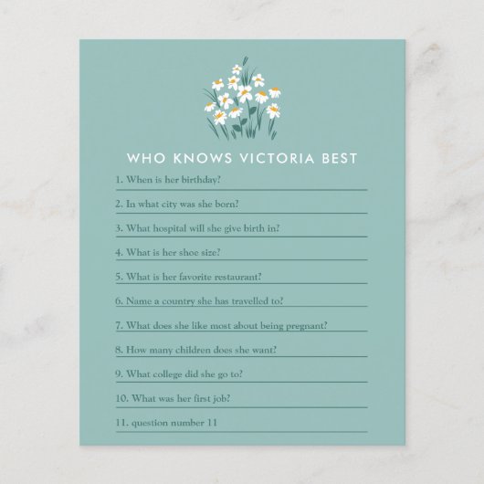 ブルーデイジーフローラ美しい赤ちゃんシャワーゲーム チラシ (正面)