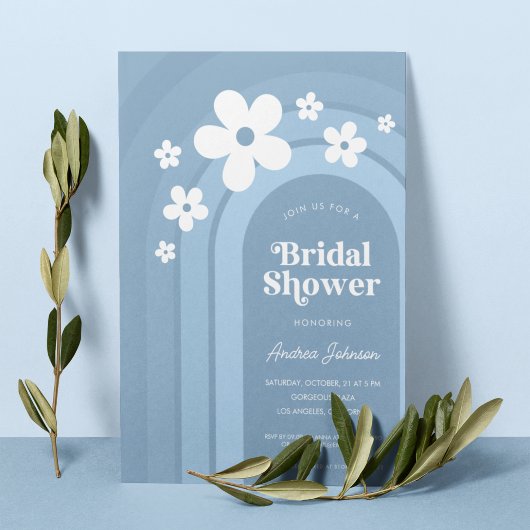 ブルーデイジーボホレインボーグラデーション70sブライダルシャワー 招待状