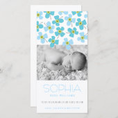 ブルーデイジーポップ・アートの甘いベビー告知フォトカード 案内状 (正面/裏面)