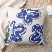 ブルーデイジー手描きデザインレトロ装飾用クッション クッション (ブランケット)