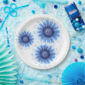 ブルーデイジー3フラワー紙プレート ペーパープレート (パーティー)