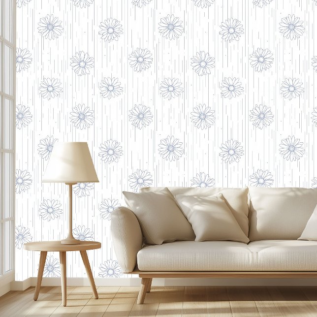 ブルーデイジー フローラル コテージコアデザイン   壁紙 (Blue Daisy Floral Aesthetic Cottagecore Design wall paper)