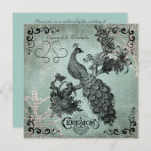 ブルーデザインヴィンテージピーコック結婚式招待状 招待状 (正面/裏面)