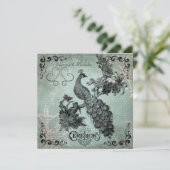 ブルーデザインヴィンテージピーコック結婚式招待状 招待状 (スタンド正面)