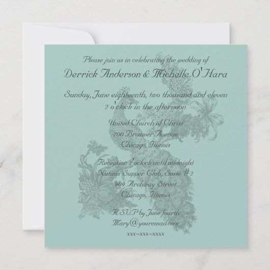 ブルーデザインヴィンテージピーコック結婚式招待状 招待状 (裏面)