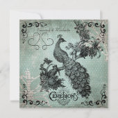 ブルーデザインヴィンテージピーコック結婚式招待状 招待状 (正面)