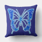 ブルーデジタルバタフライカスタマイズグ、背景 クッション (裏面)