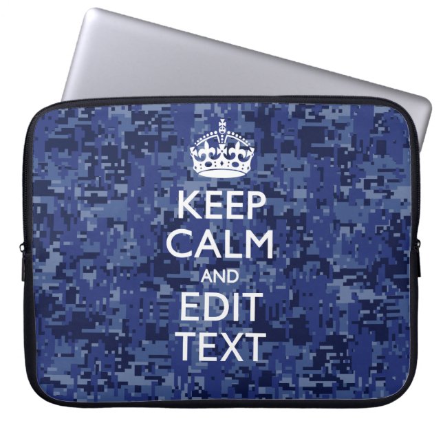 ブルーデジタル保迷彩柄CALM Your Text ラップトップスリーブ (正面)