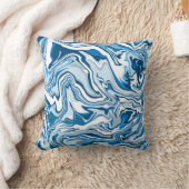 ブルーデジタル流体アートマーブルストライプ クッション (ブランケット)