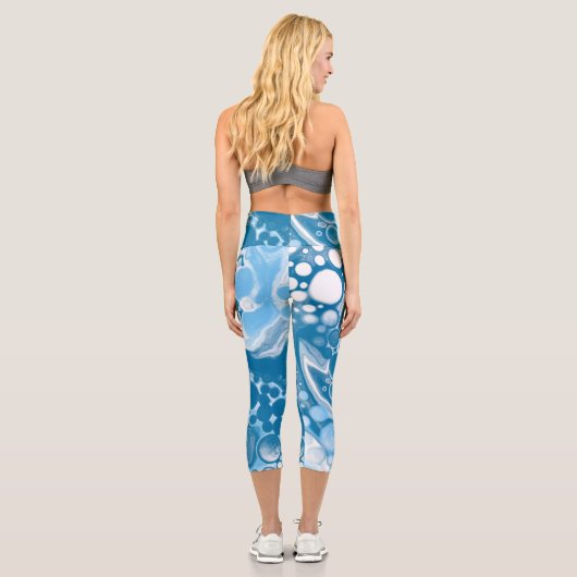 ブルーデジタル流体大理石の注絵画流のセル カプリレギンス (裏面)