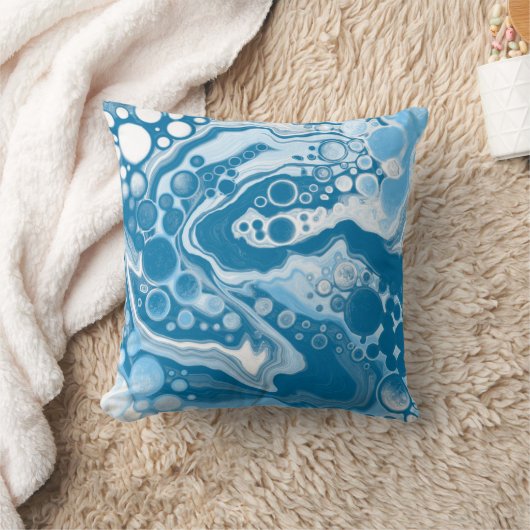 ブルーデジタル流体大理石の注絵画流のセル クッション (ブランケット)