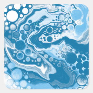 ブルーデジタル流体大理石の注絵画流のセル スクエアシール