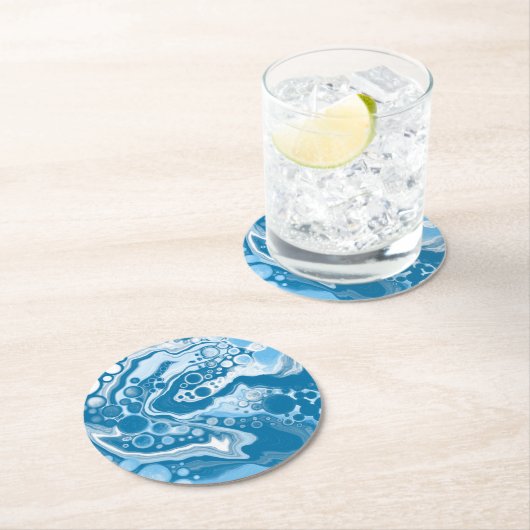 ブルーデジタル流体大理石の注絵画流のセル ラウンドペーパーコースター (インサイチュ)