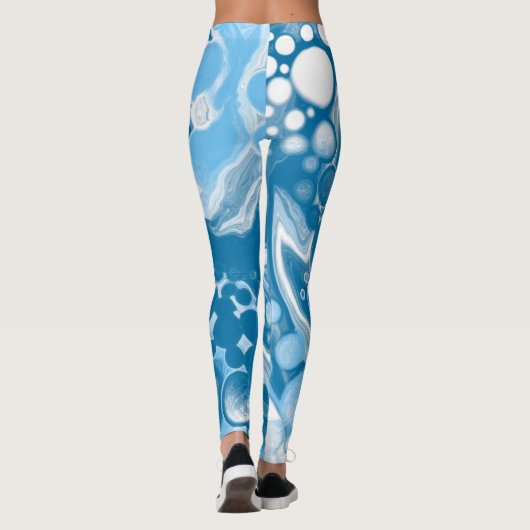 ブルーデジタル流体大理石の注絵画流のセル レギンス (裏面)