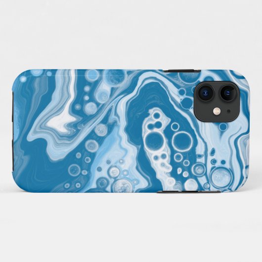 ブルーデジタル流体大理石の注絵画流のセル Case-Mate iPhoneケース (裏面(横))