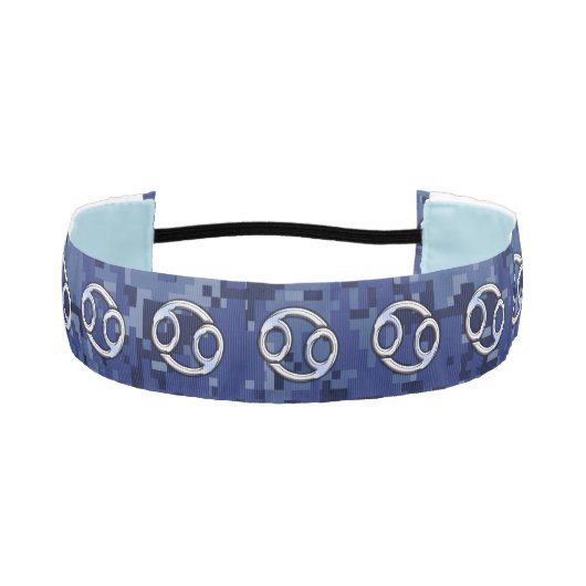 ブルーデジタル迷彩柄にクロムのような癌サイン アスレチックヘッドバンド (正面)