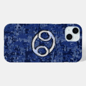 ブルーデジタル迷彩柄にクロムのような癌サイン Case-Mate iPhoneケース (裏面 (横))