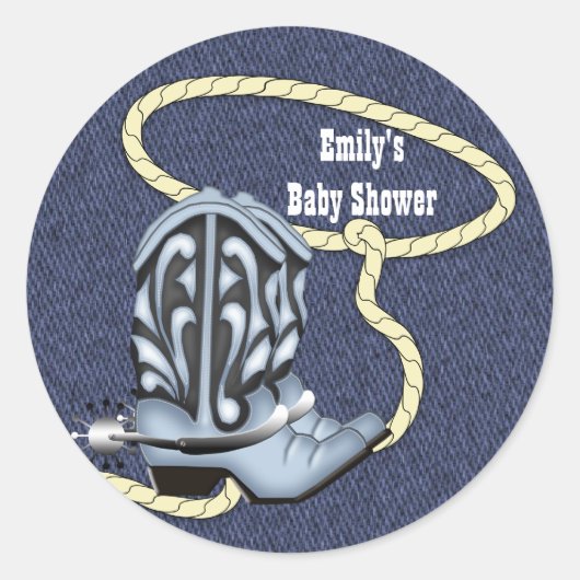 ブルーデニムとカウボーイブーツカウボーイステッカー ラウンドシール (正面)