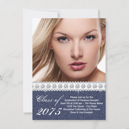 ブルーデニムとダイヤモンドの卒業発表 招待状 (正面)