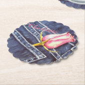 ブルーデニムとピンクのフローラ ペーパーコースター (アングル)