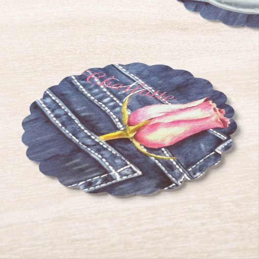 ブルーデニムとピンクのフローラ ペーパーコースター (アングル)