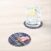 ブルーデニムとピンクのフローラ ペーパーコースター (インサイチュ)