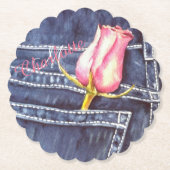 ブルーデニムとピンクのフローラ ペーパーコースター (正面)