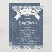 ブルーデニムとレース赤ちゃんシャワー 招待状 (正面/裏面)