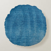 ブルーデニムのジーンズの生地が閉じる。ブルーデニムジャン ラウンドクッション (正面)
