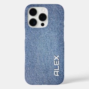 ブルーデニムのテクスチャ – クラシックファブリックのパターン iPhone 16 PROケース