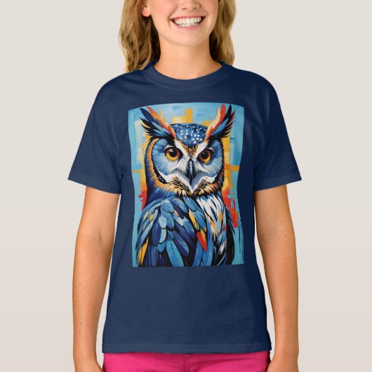 ブルーデニムのフクロウ Tシャツ (正面)
