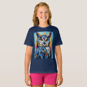 ブルーデニムのフクロウ Tシャツ (正面フル)