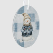 ブルーデニムの雪だるまクリスマス オーナメント (正面)