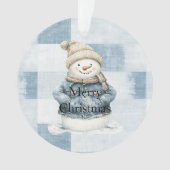 ブルーデニムの雪だるまクリスマス オーナメント (正面)