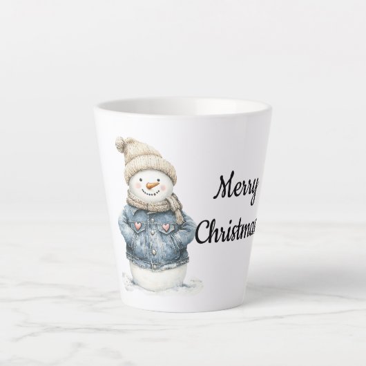 ブルーデニムの雪だるまクリスマス カフェラテマグ (正面)