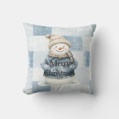 ブルーデニムの雪だるまクリスマス クッション (正面)