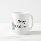 ブルーデニムの雪だるまクリスマス コーヒーマグカップ (正面右)