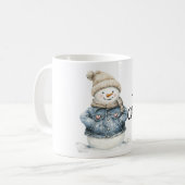 ブルーデニムの雪だるまクリスマス コーヒーマグカップ (正面左)