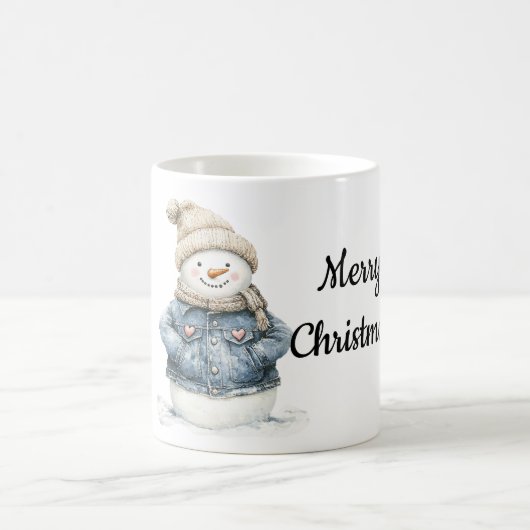 ブルーデニムの雪だるまクリスマス コーヒーマグカップ (中央)