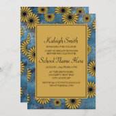 ブルーデニムイエローフローラカレッジトランクパーティー 招待状 (正面/裏面)