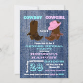 ブルーデニムカウボーイまたは女性のカーボーイ性別がパーティーを明かす 招待状 (正面)