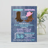 ブルーデニムカウボーイまたは女性のカーボーイ性別がパーティーを明かす 招待状 (スタンド正面)