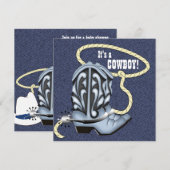 ブルーデニムカウボーイベイビーシャワー 招待状 (正面/裏面)